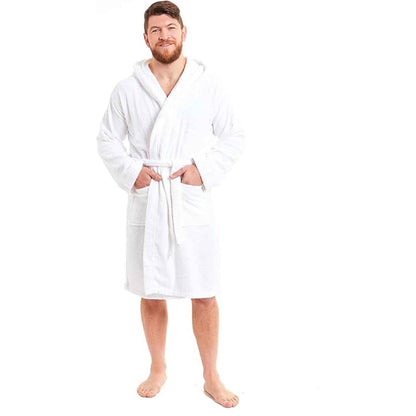Men's Bamboo Hooded Bath Robe Ultra Absorbent Towelling Dressing Gown for Hotels Gyms Spas with Soft Breathable Cotton Blend Quick Dry Grey White by Toro Rocco