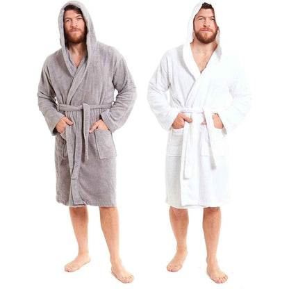 Men's Bamboo Hooded Bath Robe Ultra Absorbent Towelling Dressing Gown for Hotels Gyms Spas with Soft Breathable Cotton Blend Quick Dry Grey White by Toro Rocco