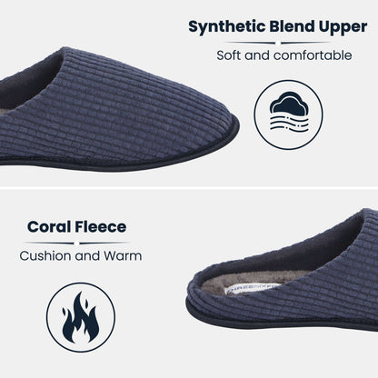 Men's Corduroy Slip On Indoor House Shoes Non Slip Sole Memory Foam Warm Thermal Lined Easy Care Slipper Pair by Sock Stack