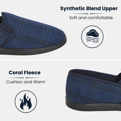 Men’s Checked Slippers Memory Foam Cushioned Soft Lining Warm Thermal Slip On House Shoes Pair for Indoor Use by Sock Stack