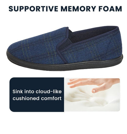 Men’s Checked Slippers Memory Foam Cushioned Soft Lining Warm Thermal Slip On House Shoes Pair for Indoor Use by Sock Stack