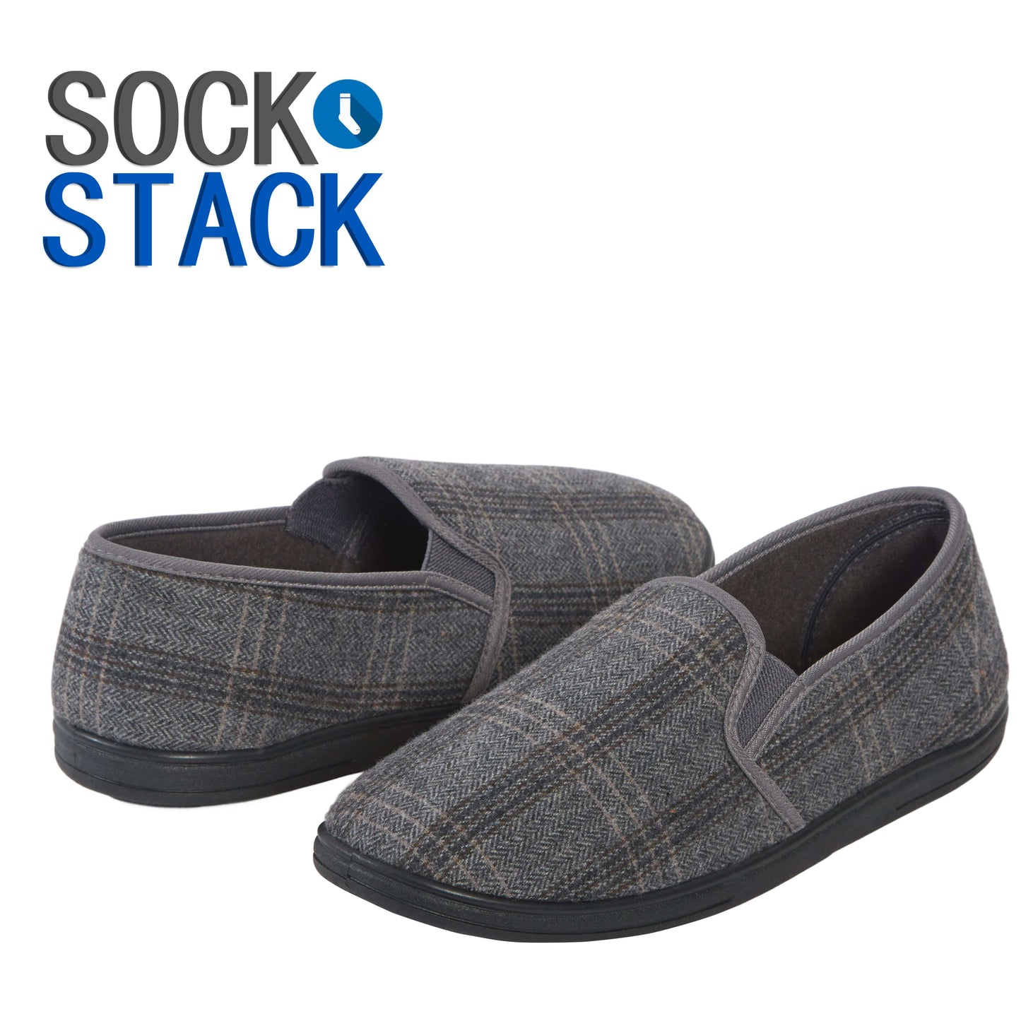 Men’s Checked Slippers Memory Foam Cushioned Soft Lining Warm Thermal Slip On House Shoes Pair for Indoor Use by Sock Stack
