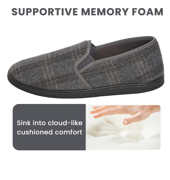 Men’s Checked Slippers Memory Foam Cushioned Soft Lining Warm Thermal Slip On House Shoes Pair for Indoor Use by Sock Stack