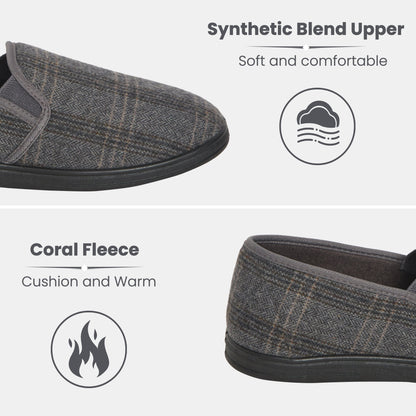 Men’s Checked Slippers Memory Foam Cushioned Soft Lining Warm Thermal Slip On House Shoes Pair for Indoor Use by Sock Stack