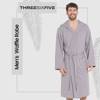 Men’s Hooded Waffle Cotton Bathrobe Grey Super Absorbent Spa Robe Luxury Dressing Gown for Home & Loungewear by Sock Stack
