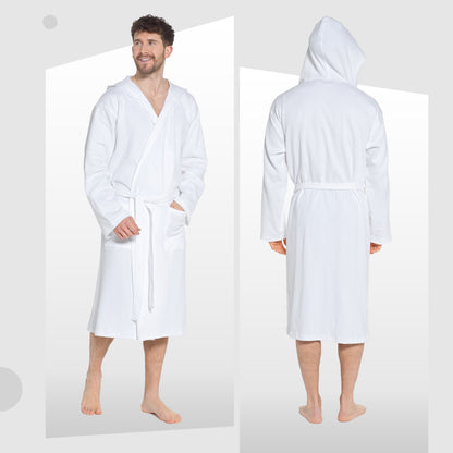 Men’s Hooded Waffle Cotton Bathrobe White Super Absorbent Spa Robe Luxury Dressing Gown for Home & Loungewear by Sock Stack