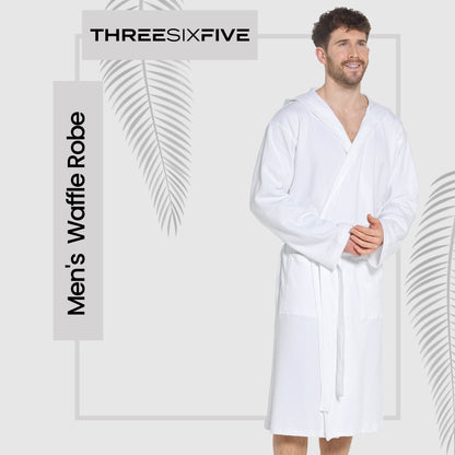 Men’s Hooded Waffle Cotton Bathrobe White Super Absorbent Spa Robe Luxury Dressing Gown for Home & Loungewear by Sock Stack