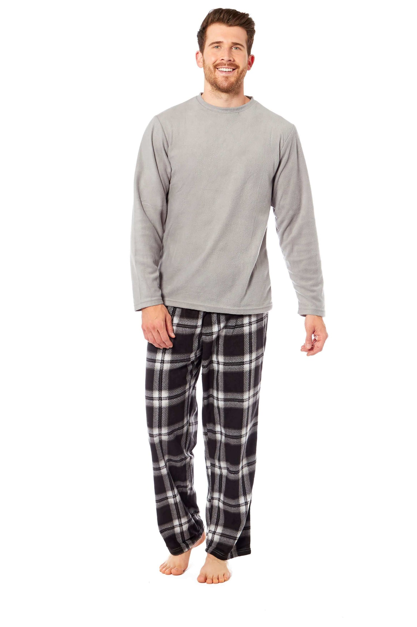 Men's Thermal Fleece Pyjama Set with Stylish Check Pants Soft Warm Loungewear PJs for Winter Perfect for Sleeping and Lounging in Various Sizes by Toro Rocco