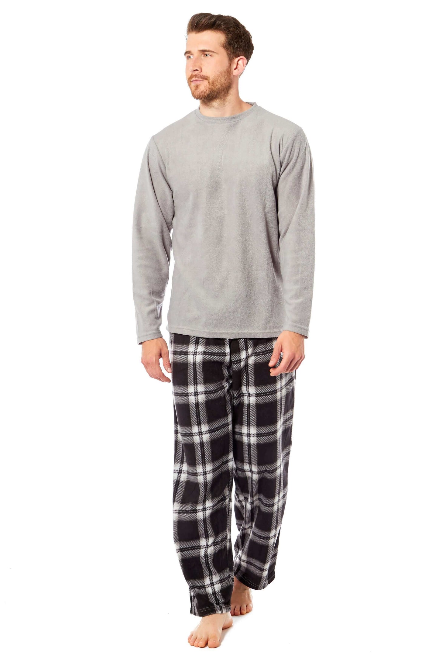 Men's Thermal Fleece Pyjama Set with Stylish Check Pants Soft Warm Loungewear PJs for Winter Perfect for Sleeping and Lounging in Various Sizes by Toro Rocco