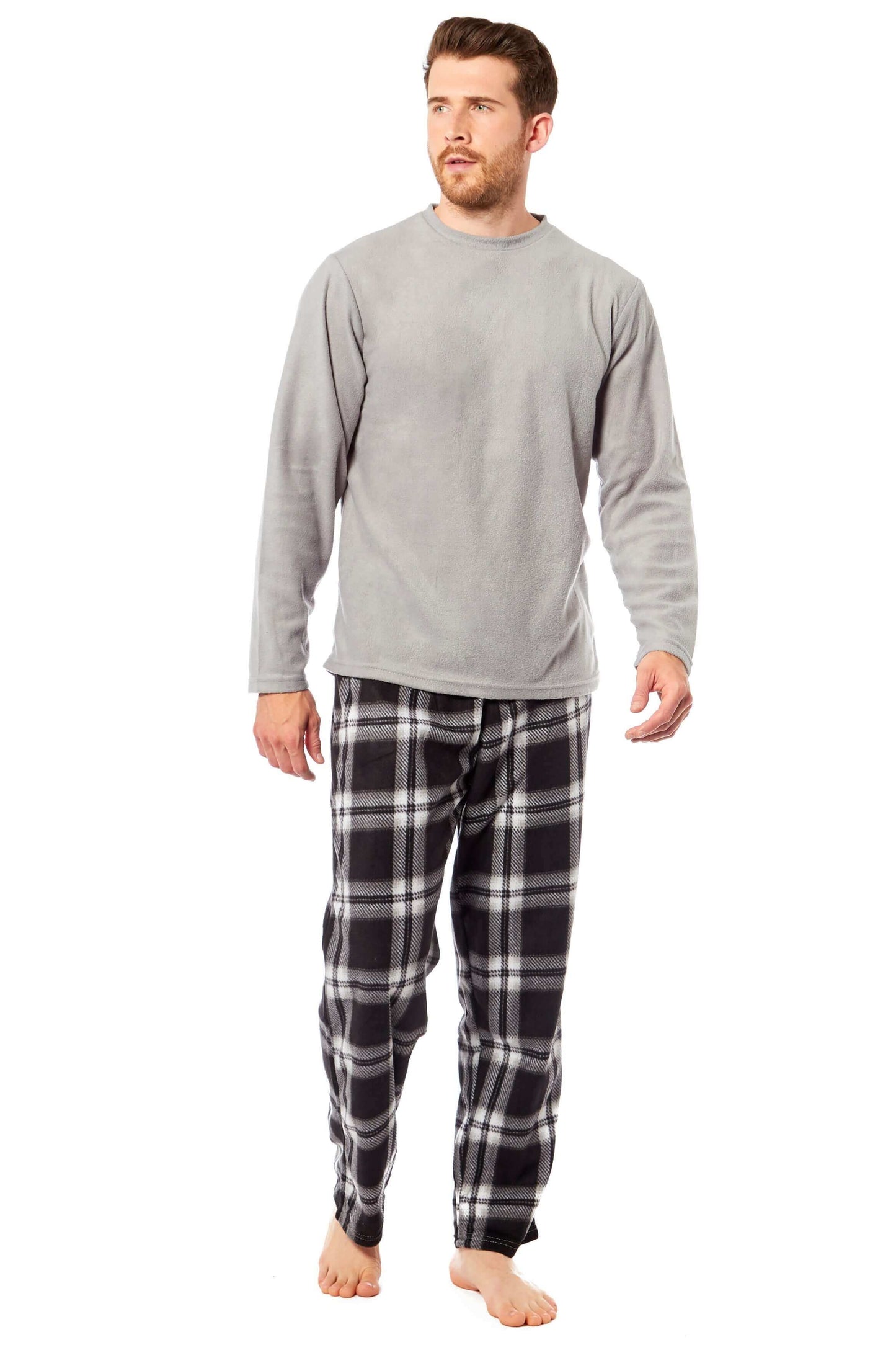 Men's Thermal Fleece Pyjama Set with Stylish Check Pants Soft Warm Loungewear PJs for Winter Perfect for Sleeping and Lounging in Various Sizes by Toro Rocco