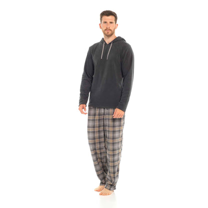 Men's Winter Hooded Check Fleece Pyjama Set Warm Cozy Nightwear with Stylish Check Bottoms in Multiple Sizes Ultimate Comfort by Sock Stack