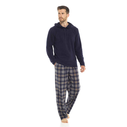 Men's Winter Hooded Check Fleece Pyjama Set Warm Cozy Nightwear with Stylish Check Bottoms in Multiple Sizes Ultimate Comfort by Sock Stack