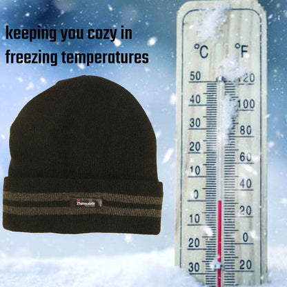 Men's Winter Thinsulate Insulation Fleece Knitted Beanie Hat Stripe Warm Lightweight Breathable Quick Drying for Outdoor Activities Hiking Camping Skiing by Sock Stack