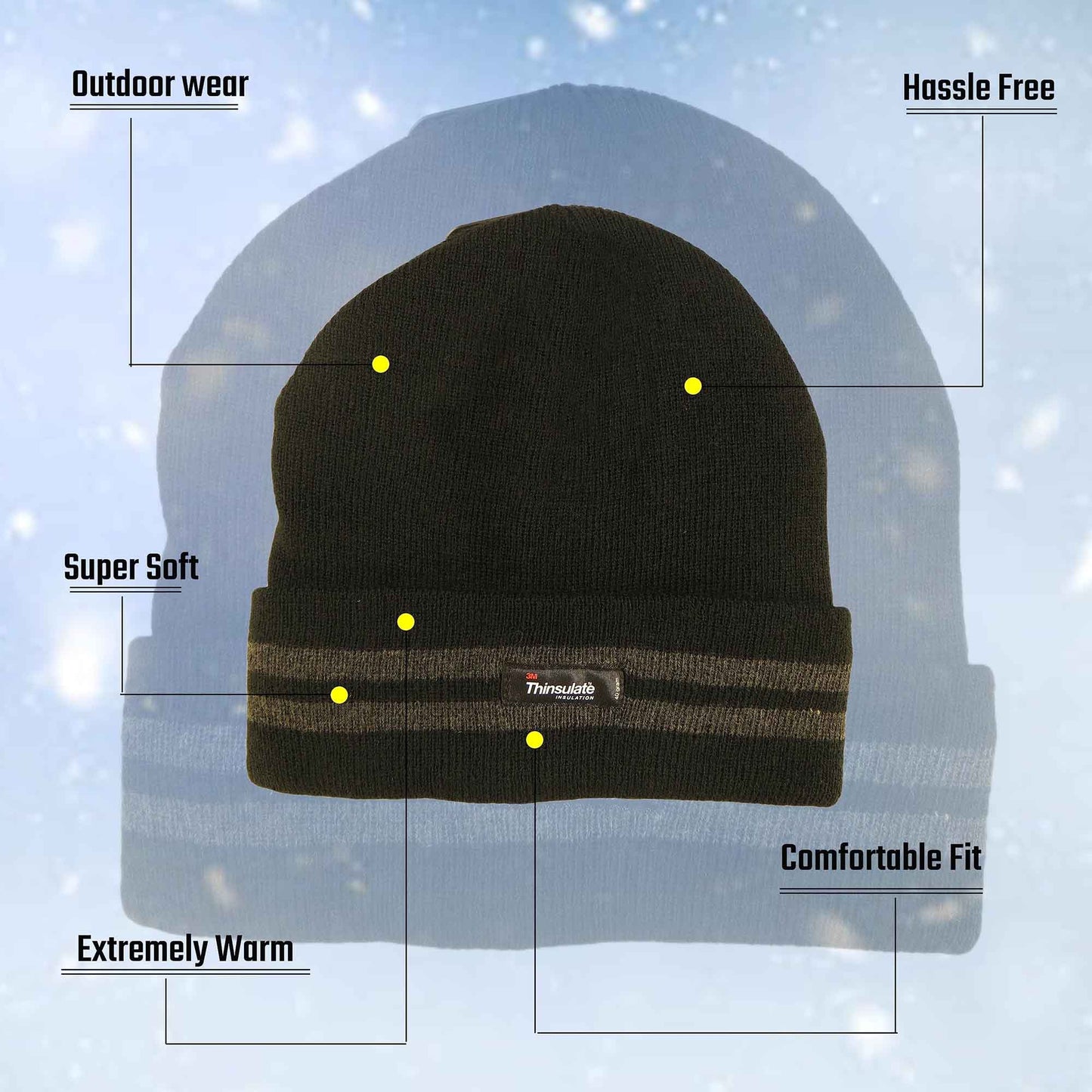 Men's Winter Thinsulate Insulation Fleece Knitted Beanie Hat Stripe Warm Lightweight Breathable Quick Drying for Outdoor Activities Hiking Camping Skiing by Sock Stack