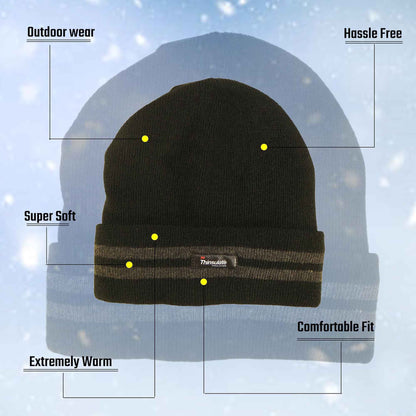 Men's Winter Thinsulate Insulation Fleece Knitted Beanie Hat Stripe Warm Lightweight Breathable Quick Drying for Outdoor Activities Hiking Camping Skiing by Sock Stack