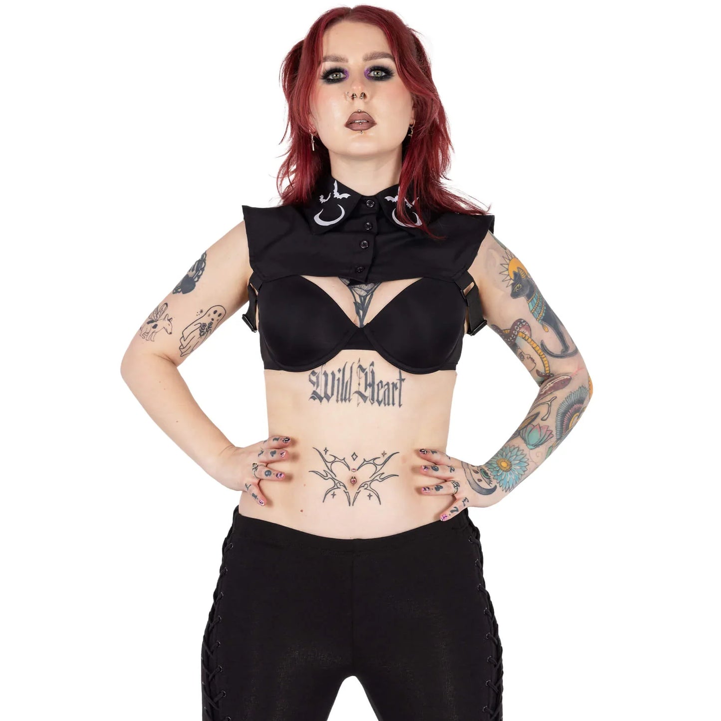 Heartless Midnight Collar with Bats and Crescent Moons