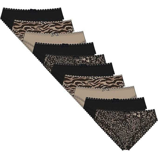 Pack of 10 Women's Animal Print Briefs Zebra Leopard Low Rise Knickers Cotton Underwear Set Daisy Dreamer