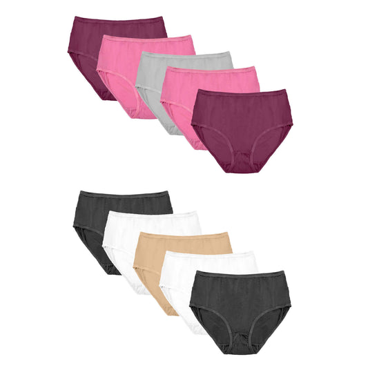 Pack of 10 Women's Super Soft Cotton Midi Briefs Comfortable Breathable Assorted Styles Perfect Fit Underwear Sizes UK 12 to 20 by Daisy Dreamer