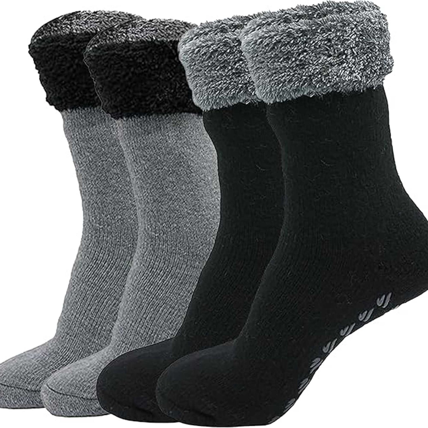 Pack of 2 Women's Feather Soft TOT Slipper Socks with Anti-Slip Grips Fleece Lined Cozy Winter Indoor Lounge Socks by Sock Stack