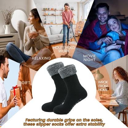 Pack of 2 Women's Feather Soft TOT Slipper Socks with Anti-Slip Grips Fleece Lined Cozy Winter Indoor Lounge Socks by Sock Stack