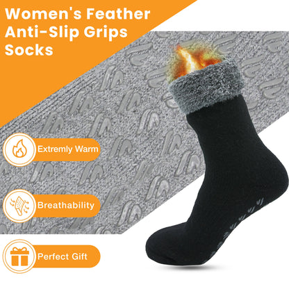 Pack of 2 Women's Feather Soft TOT Slipper Socks with Anti-Slip Grips Fleece Lined Cozy Winter Indoor Lounge Socks by Sock Stack