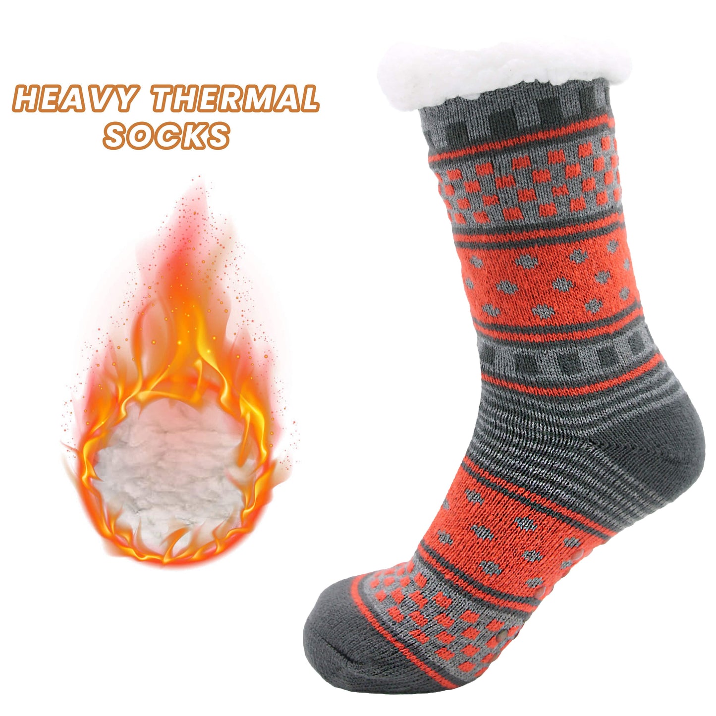 Pack of 2 Women's Fur Lined Chunky Slipper Socks Soft Warm & Cozy Winter Non-Slip Knitted Lounge Bed Socks by Socks Stack.