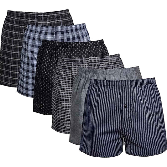 Pack of 6 Mens Loose Fit Boxers with Comfort Waistband Button Fly Breathable Cotton Blend Assorted Colours Premium Quality MB02 by Sock Stack