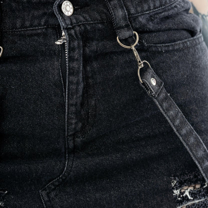 Vixxsin Runa Distressed Denim Maxi Skirt – Black Stonewash