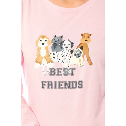 Soft Pink Dogs Pyjama Lounge Set for Women Comfortable Cotton Long Sleeve Top with Patterned Bottoms Elasticated Waistband Cozy PJs Available in Sizes Small to X Large Daisy Dreamer