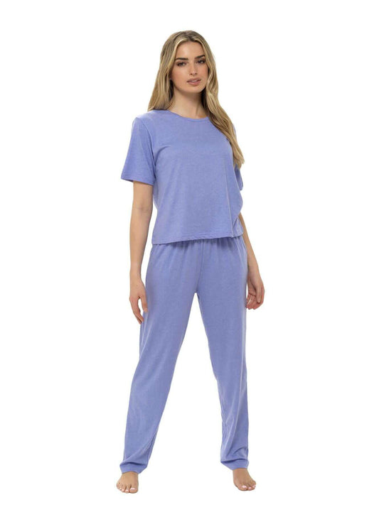 Super Soft Women's Jersey Marl Loungewear Pyjama Set Comfortable Fit Pants Trendy Design Ideal for All Seasons Blue or Grey by Daisy Dreamer