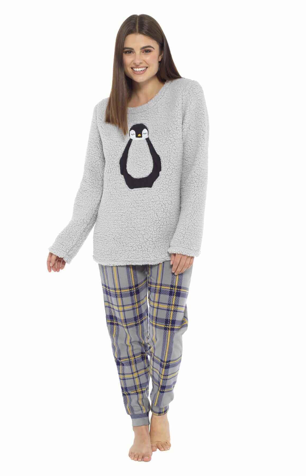 Ultra Soft Women's Teddy Fleece Pyjama Set Cozy Penguin Design Super Warm Sleepwear with Elasticated Waistband for Cold Nights by Daisy Dreamer
