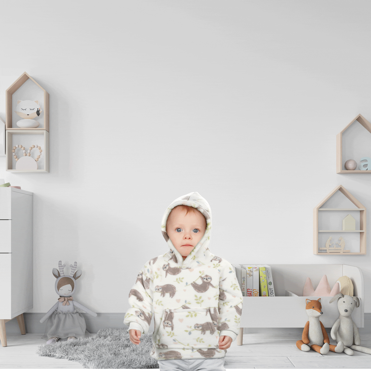 Unisex Safari and Sloth Hoodie Blanket for Infants 0-2 Years Ultra Soft Cozy Wearable Blanket with Spacious Pocket for Boys and Girls by Daisy Dreamer