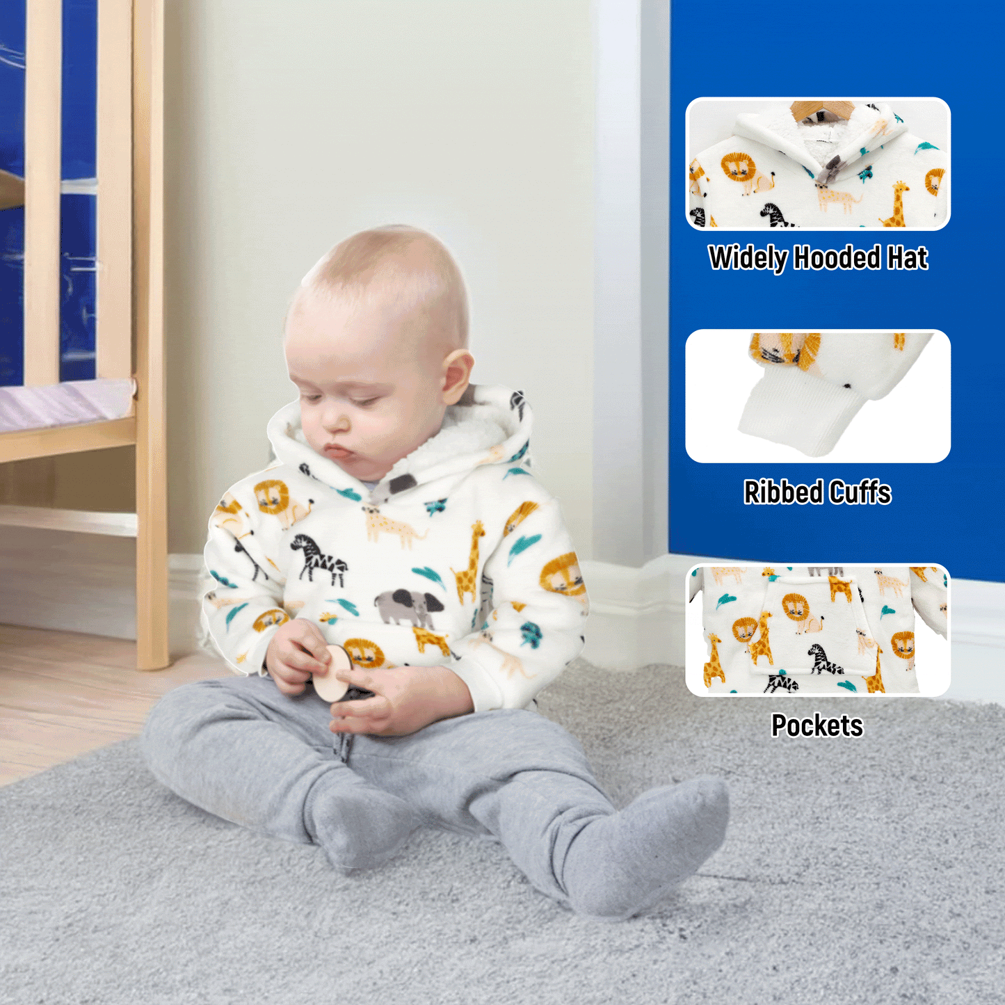 Unisex Safari and Sloth Hoodie Blanket for Infants 0-2 Years Ultra Soft Cozy Wearable Blanket with Spacious Pocket for Boys and Girls by Daisy Dreamer