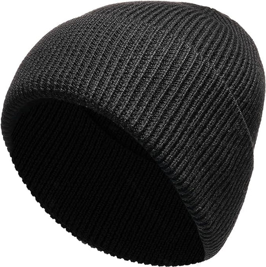 Unisex Wool Knit Beanie for Men and Women Warm Insulated Windproof Hat with Turn-Up Cuff Classic Black Grey Winter Cap for Outdoor Activities by Heatwave Thermalwear