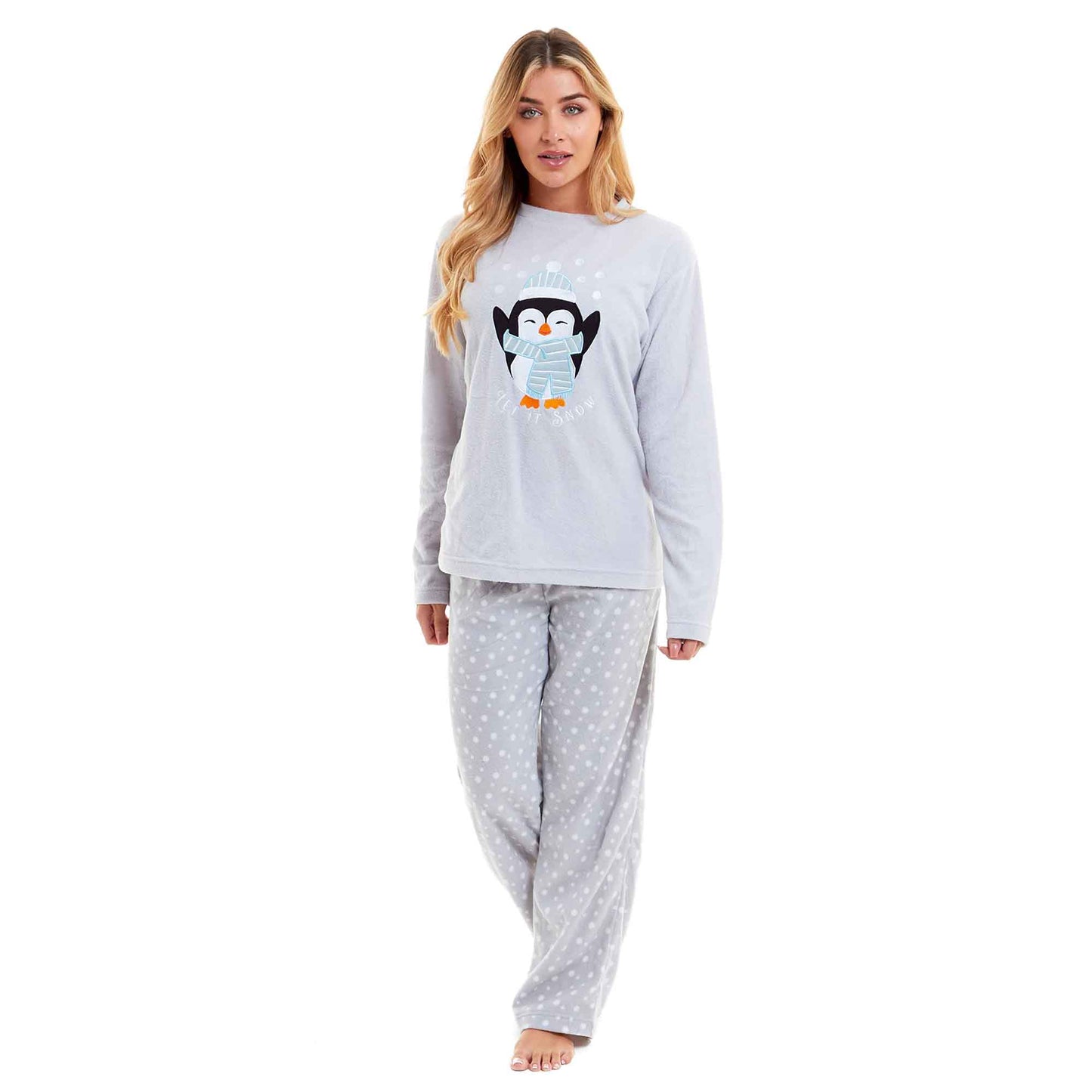 Warm Women's Polar Fleece Penguin Pyjama Set with Hood and Embroidery Fluffy Winter Loungewear Ideal for Christmas Gift Multiple Sizes by Daisy Dreamer