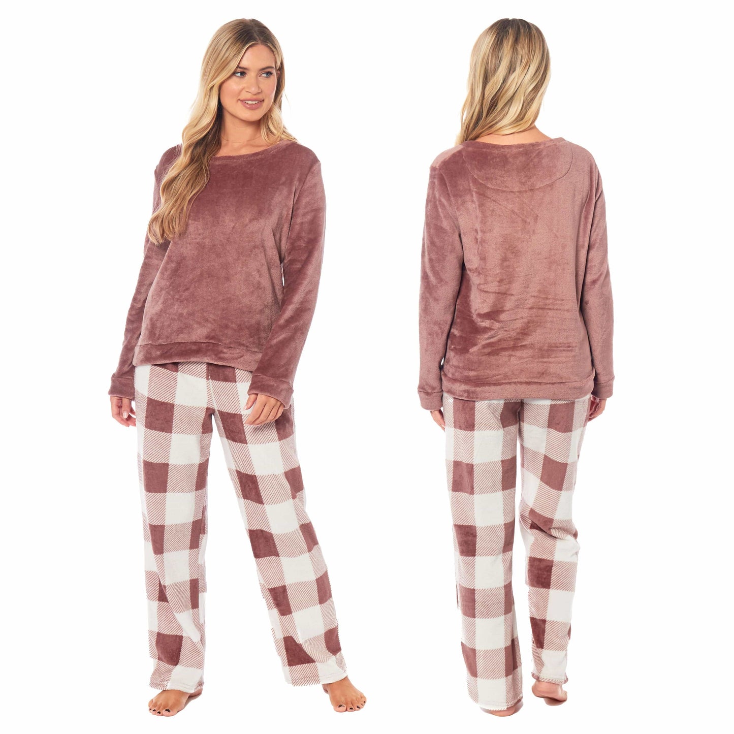 Women's Buffalo Check Fleece Pyjamas Set Long Sleeve Top and Bottoms Warm Nightwear Stylish Loungewear Multiple Sizes Available by Daisy Dreamer