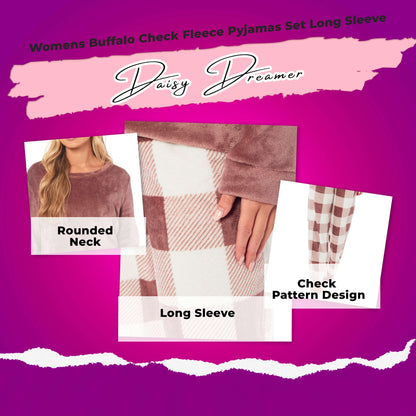 Women's Buffalo Check Fleece Pyjamas Set Long Sleeve Top and Bottoms Warm Nightwear Stylish Loungewear Multiple Sizes Available by Daisy Dreamer