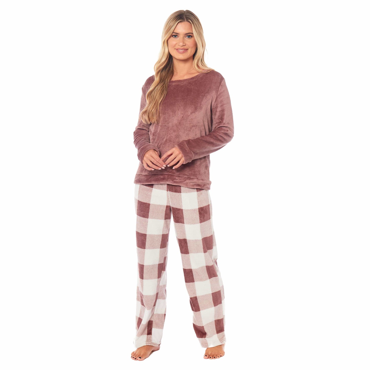 Women's Buffalo Check Fleece Pyjamas Set Long Sleeve Top and Bottoms Warm Nightwear Stylish Loungewear Multiple Sizes Available by Daisy Dreamer