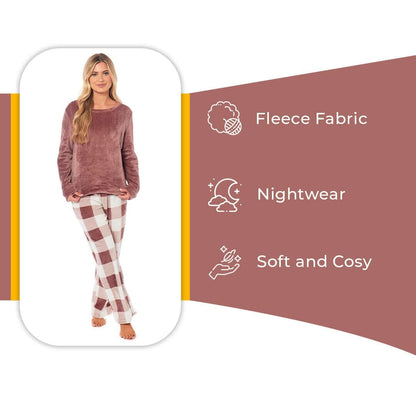 Women's Buffalo Check Fleece Pyjamas Set Long Sleeve Top and Bottoms Warm Nightwear Stylish Loungewear Multiple Sizes Available by Daisy Dreamer