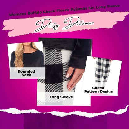 Women's Buffalo Check Fleece Pyjamas Set Long Sleeve Top and Bottoms Warm Nightwear Stylish Loungewear Multiple Sizes Available by Daisy Dreamer