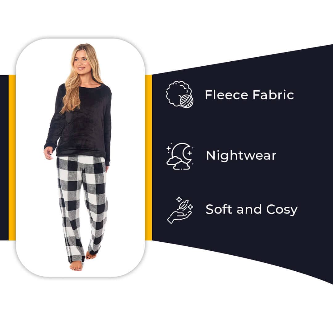 Women's Buffalo Check Fleece Pyjamas Set Long Sleeve Top and Bottoms Warm Nightwear Stylish Loungewear Multiple Sizes Available by Daisy Dreamer