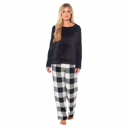 Women's Buffalo Check Fleece Pyjamas Set Long Sleeve Top and Bottoms Warm Nightwear Stylish Loungewear Multiple Sizes Available by Daisy Dreamer
