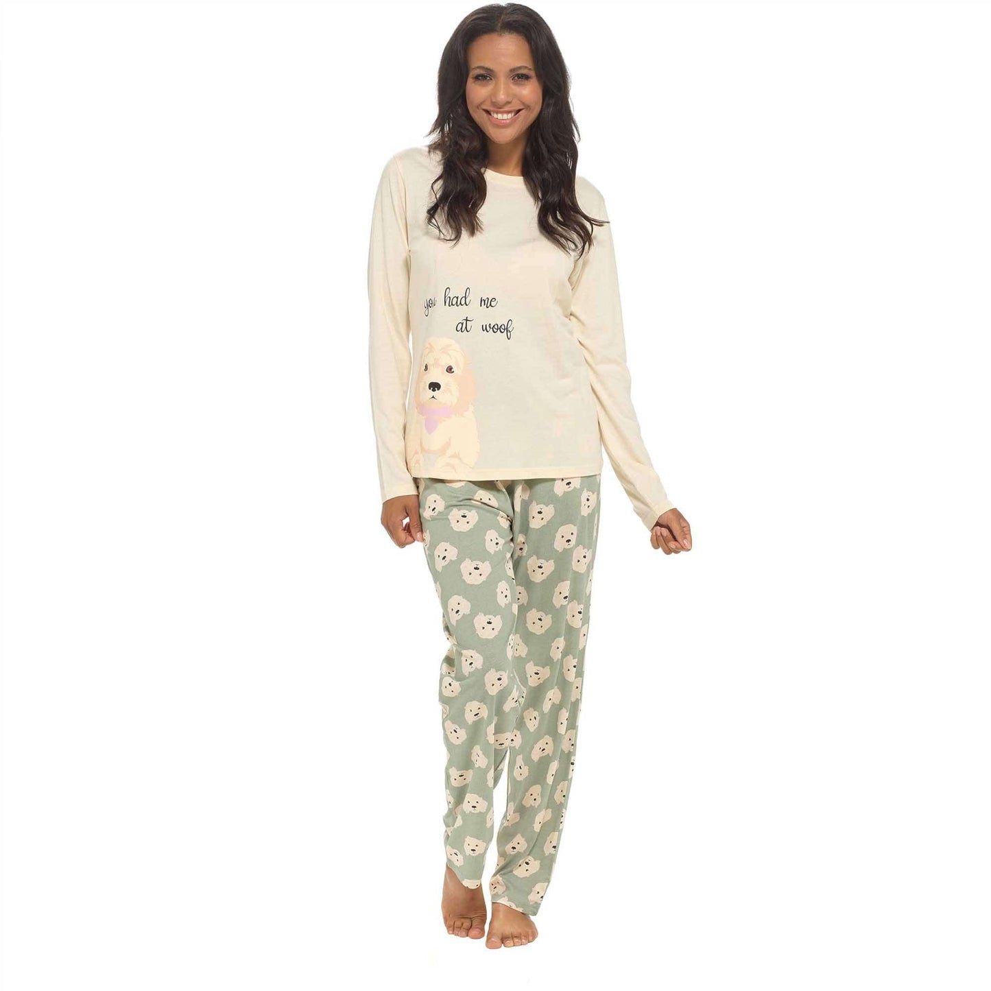 Women's Cockapoo Cotton Jersey Pyjama Set Long Sleeve Lounge Wear PJs with Elasticated Waistband by Daisy Dreamer