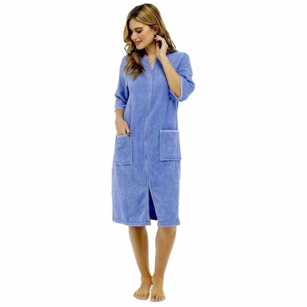 Women's Cotton Terry Towelling Bath Robe Zip Through Ultra Absorbent Soft and Luxurious Dressing Gown Perfect for Post Shower Relaxation by Daisy Dreamer
