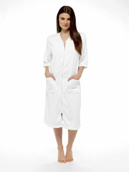 Women's Cotton Terry Towelling Bath Robe Zip Through Ultra Absorbent Soft and Luxurious Dressing Gown Perfect for Post Shower Relaxation by Daisy Dreamer