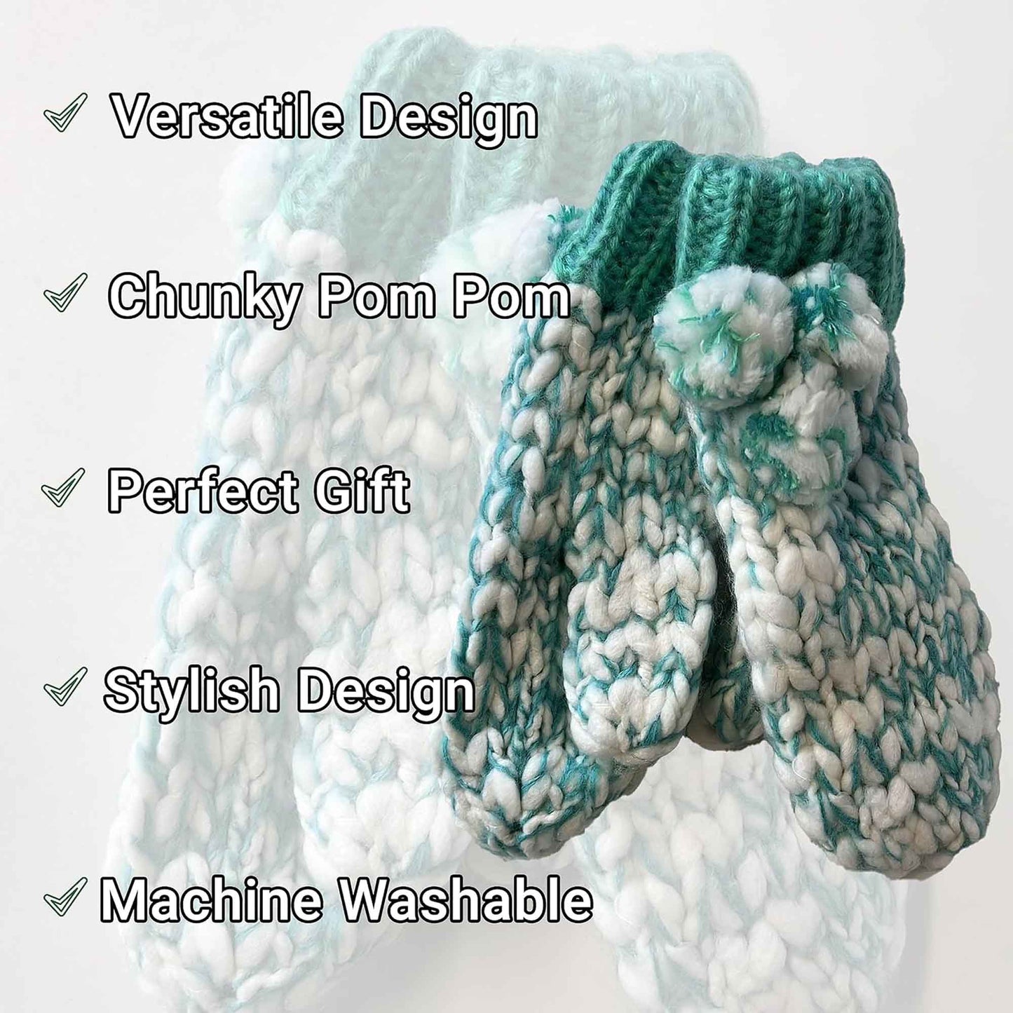 Women's Hand Knitted Daisy Pattern Winter Hat Headband Mittens Set with Pom Pom in Red Green Pink for Outdoor Activities and Holiday Gifts by Sock Stack