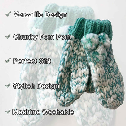 Women's Hand Knitted Daisy Pattern Winter Hat Headband Mittens Set with Pom Pom in Red Green Pink for Outdoor Activities and Holiday Gifts by Sock Stack