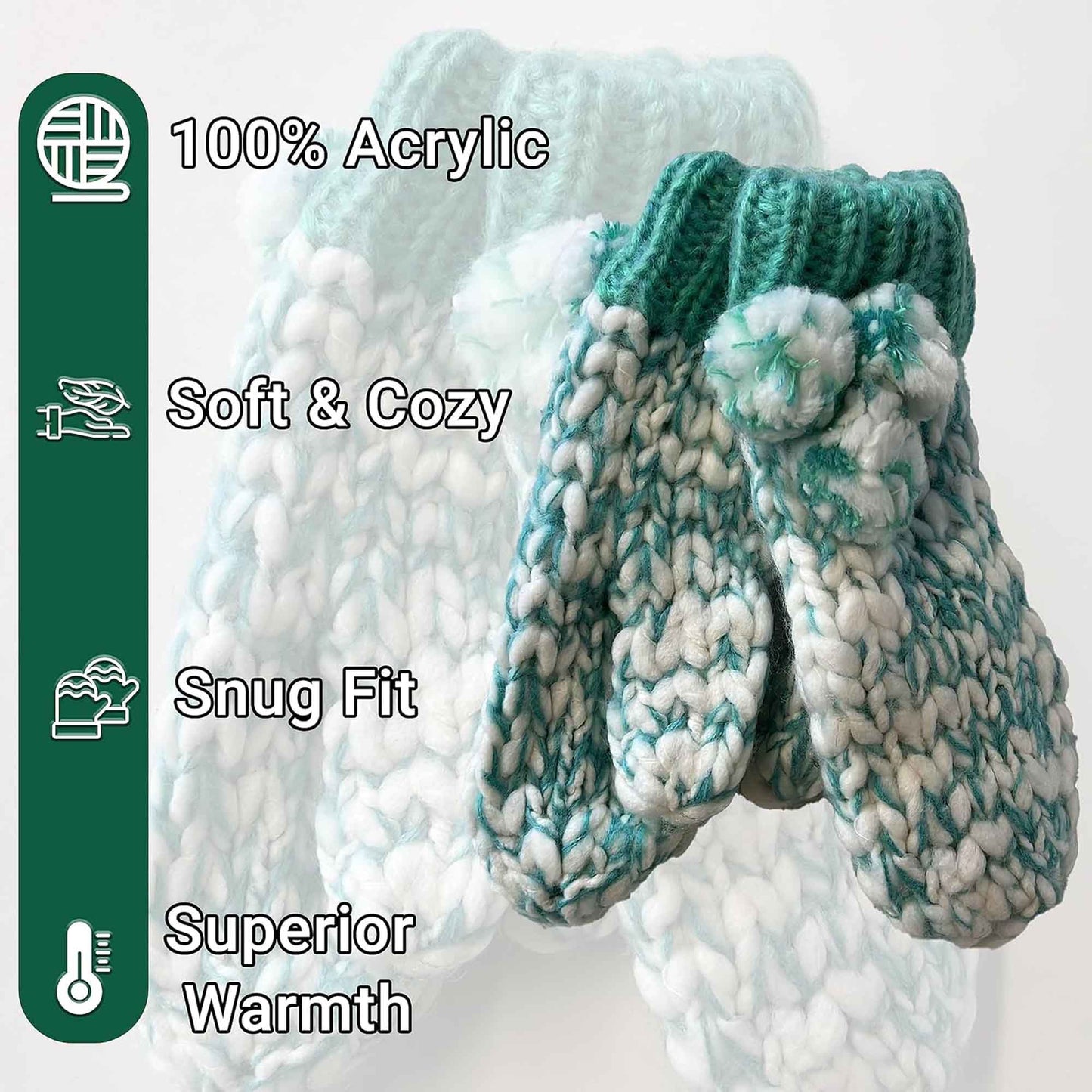 Women's Hand Knitted Daisy Pattern Winter Hat Headband Mittens Set with Pom Pom in Red Green Pink for Outdoor Activities and Holiday Gifts by Sock Stack