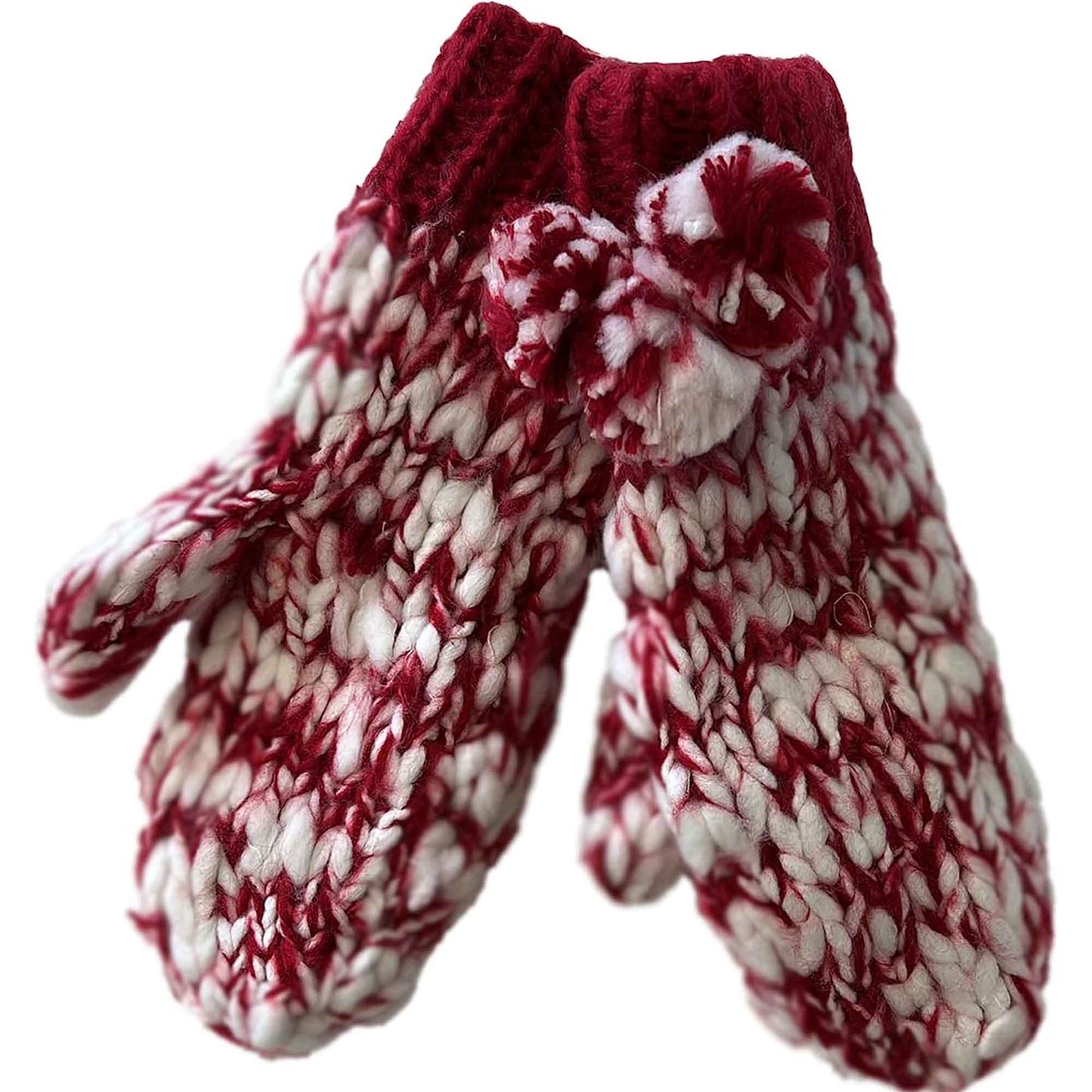 Women's Hand Knitted Daisy Pattern Winter Hat Headband Mittens Set with Pom Pom in Red Green Pink for Outdoor Activities and Holiday Gifts by Sock Stack