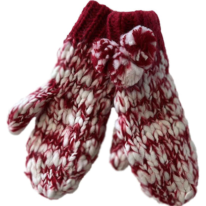 Women's Hand Knitted Daisy Pattern Winter Hat Headband Mittens Set with Pom Pom in Red Green Pink for Outdoor Activities and Holiday Gifts by Sock Stack